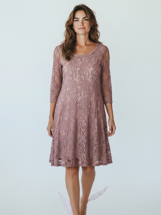 Puella Dresses & Skirts - Puella Mauve Floral Lace A-Line Dress 3/4 Sleeve Knee Length M Made in USA